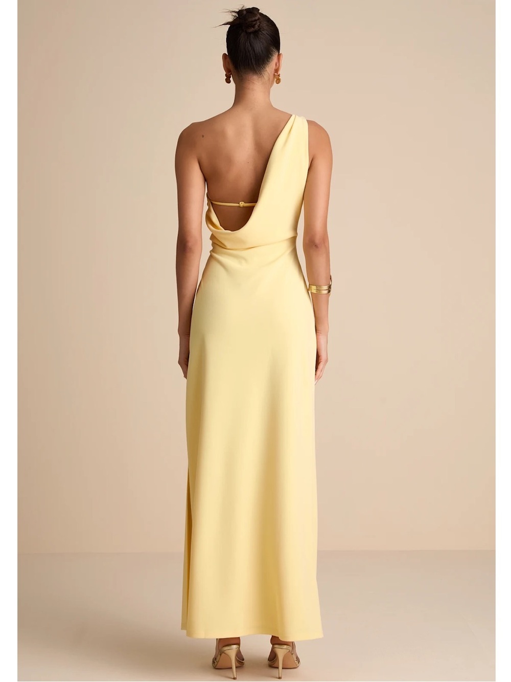 NWT Lulu’s Maevyn Light Yellow Cowl Back Column Maxi Dress Small Chic - Picture 4 of 14
